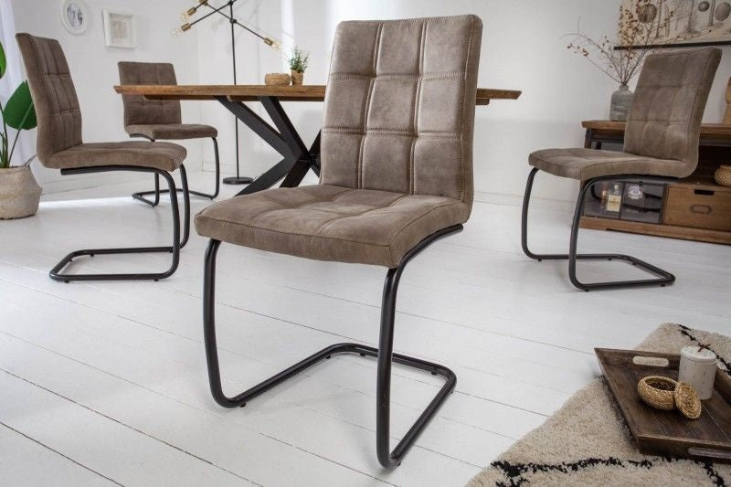 chaise cantilever industrielle MODENA vintage taupe avec coutures décoratives - 40551