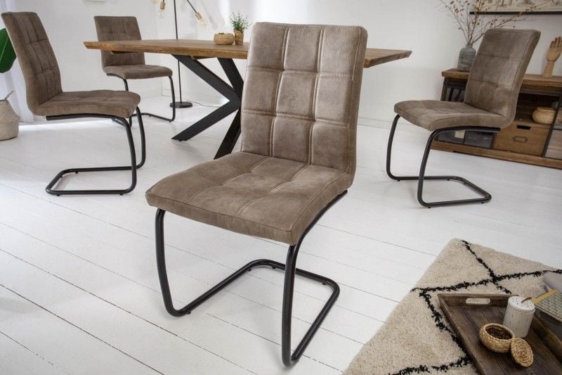 chaise cantilever industrielle MODENA vintage taupe avec coutures décoratives - 40551