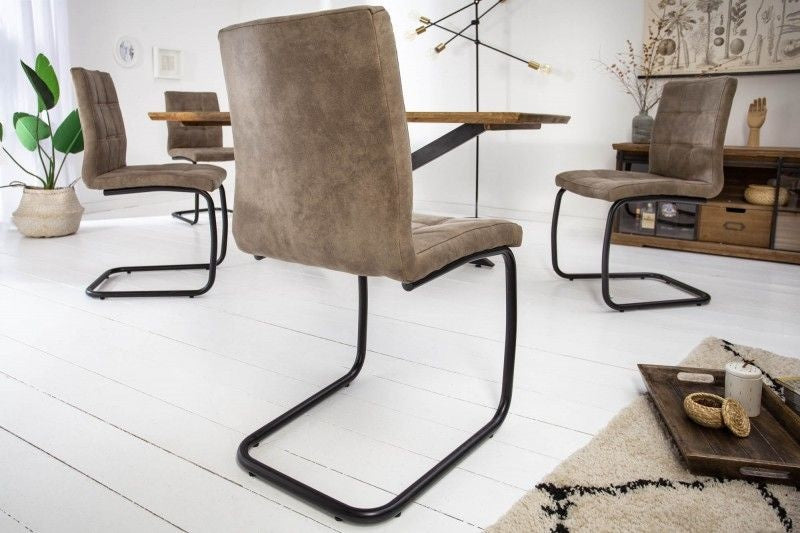 chaise cantilever industrielle MODENA vintage taupe avec coutures décoratives - 40551