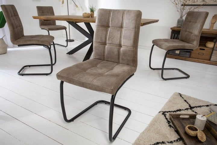 chaise cantilever industrielle MODENA vintage taupe avec coutures décoratives - 40551