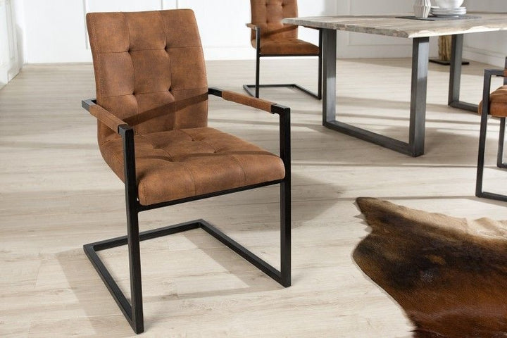 Chaise cantilever design OXFORD marron vintage avec accoudoirs structure en fer - 36959