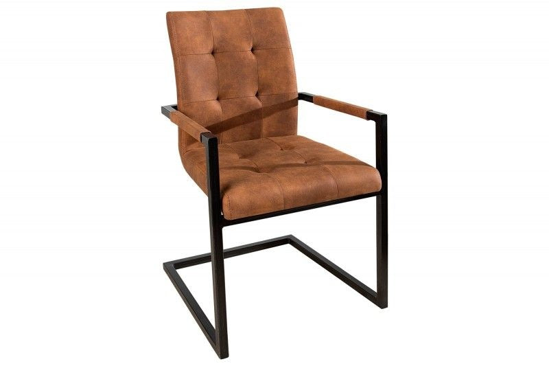 Chaise cantilever design OXFORD marron vintage avec accoudoirs structure en fer - 36959