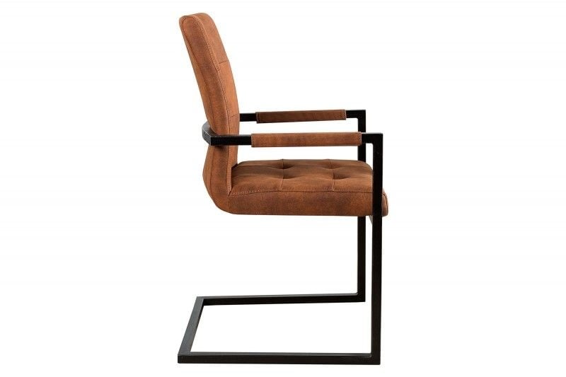 Chaise cantilever design OXFORD marron vintage avec accoudoirs structure en fer - 36959