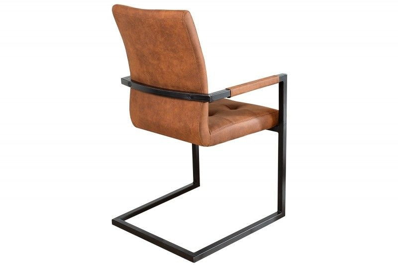 Chaise cantilever design OXFORD marron vintage avec accoudoirs structure en fer - 36959