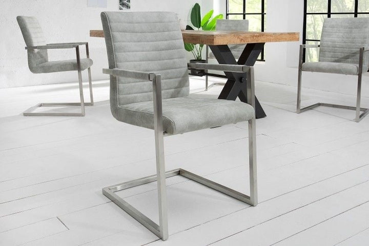 chaise cantilever industrielle LOFT gris pierre avec accoudoirs structure en acier inoxydable - 38497
