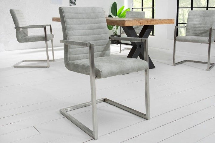 chaise cantilever industrielle LOFT gris pierre avec accoudoirs structure en acier inoxydable - 38497