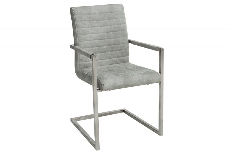 chaise cantilever industrielle LOFT gris pierre avec accoudoirs structure en acier inoxydable - 38497