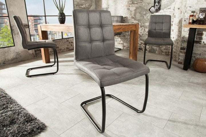 chaise cantilever industrielle MODENA gris vintage avec coutures décoratives - 38616