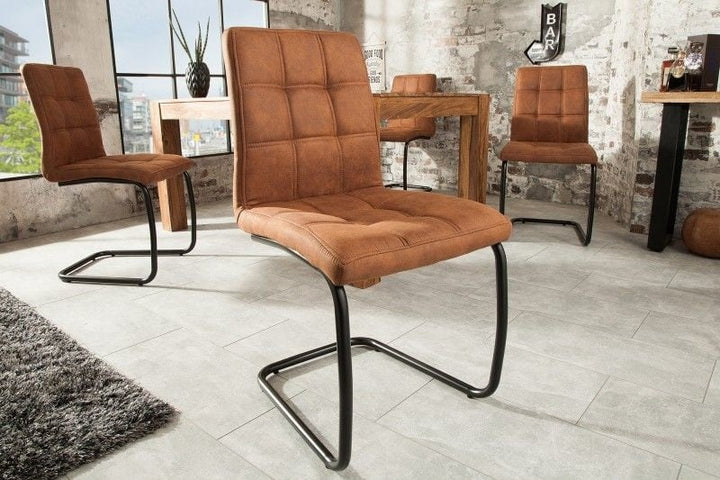 chaise cantilever industrielle MODENA marron clair avec coutures décoratives - 38615