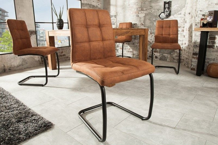 chaise cantilever industrielle MODENA marron clair avec coutures décoratives - 38615