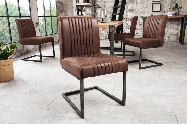 Chaise cantilever moderne BIG ASTON structure en fer brossé marron vintage - 38105