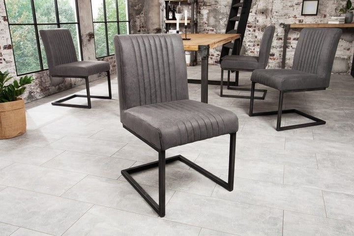 Chaise cantilever moderne BIG ASTON structure fer brossé gris vintage - 38106