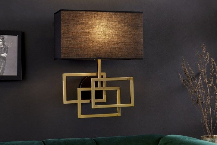 Applique moderne ATLANTIS 44cm abat-jour en tissu doré lampe noire - 41675