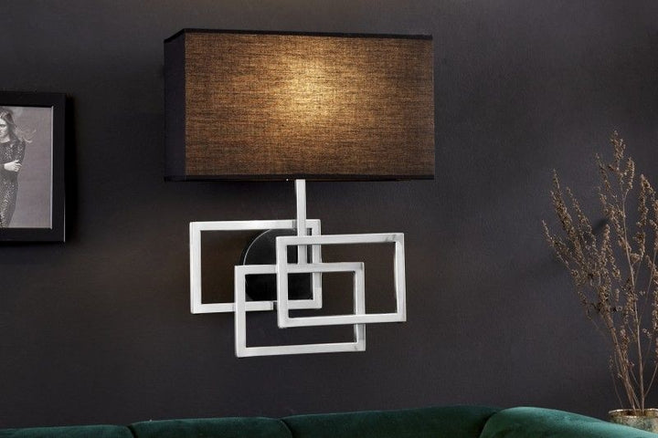 Applique moderne ATLANTIS 44cm abat-jour en tissu argenté lampe noire - 41674