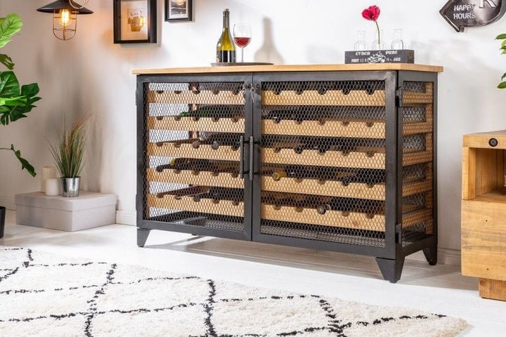 cave à vin industrielle BODEGA 127cm casier à vin en bois de pin naturel recyclé pour 55 bouteilles - 40458