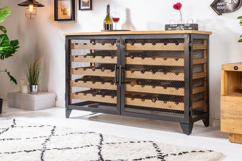 cave à vin industrielle BODEGA 127cm casier à vin en bois de pin naturel recyclé pour 55 bouteilles - 40458