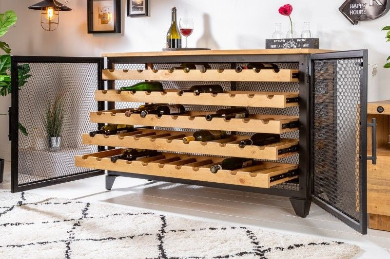 cave à vin industrielle BODEGA 127cm casier à vin en bois de pin naturel recyclé pour 55 bouteilles - 40458
