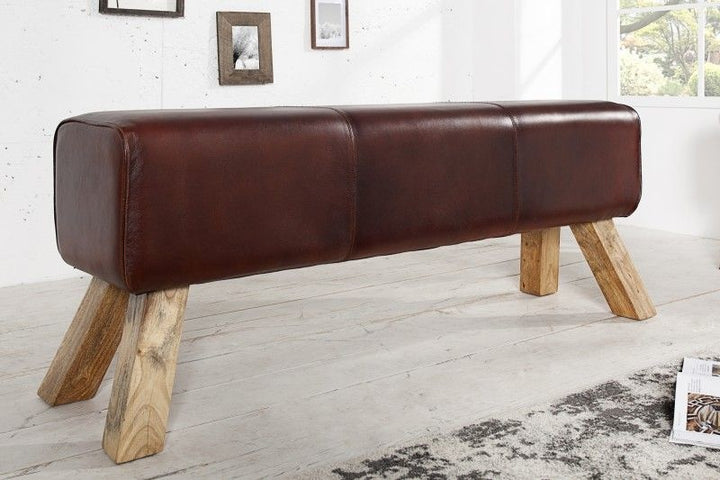 Canapé rétro TURNBOCK 120cm avec revêtement en cuir véritable canapé en bois de manguier - 36269