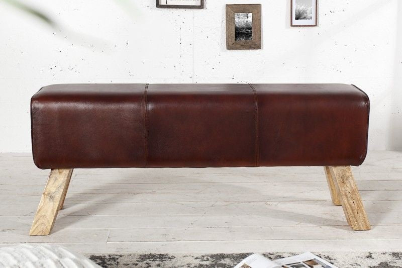 Canapé rétro TURNBOCK 120cm avec revêtement en cuir véritable canapé en bois de manguier - 36269