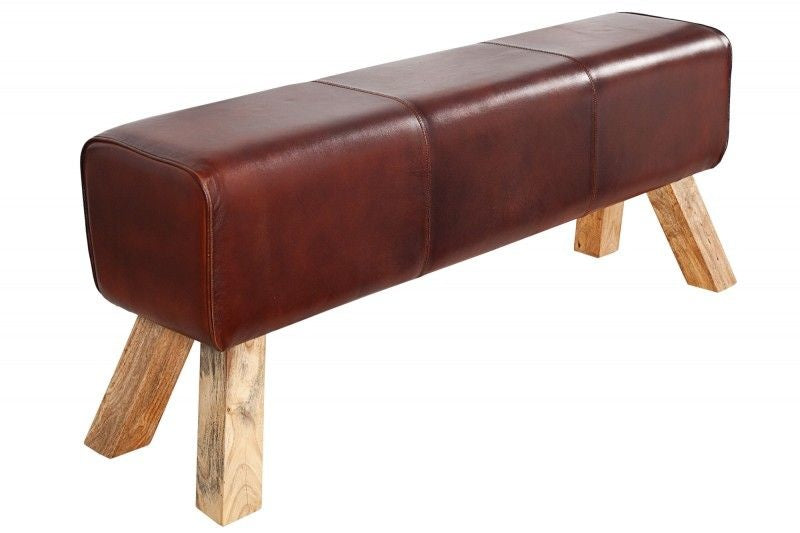 Canapé rétro TURNBOCK 120cm avec revêtement en cuir véritable canapé en bois de manguier - 36269